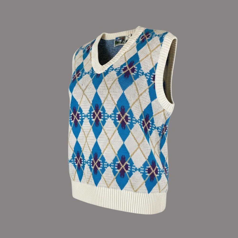 Vintage London Fog Argyle Sweater Vest Golf Knit Made in USA Men’s Medium